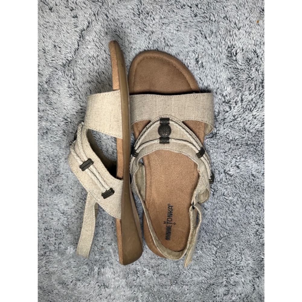Minnetonka Womens Natural Fabric Slingback Wedge Sandals 799910 NAT‎ Size 12WW